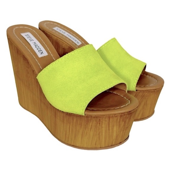 Steve Madden Sandra neon  Green Wedge platforms Size 7 Slip-On Comfort - Picture 5 of 11